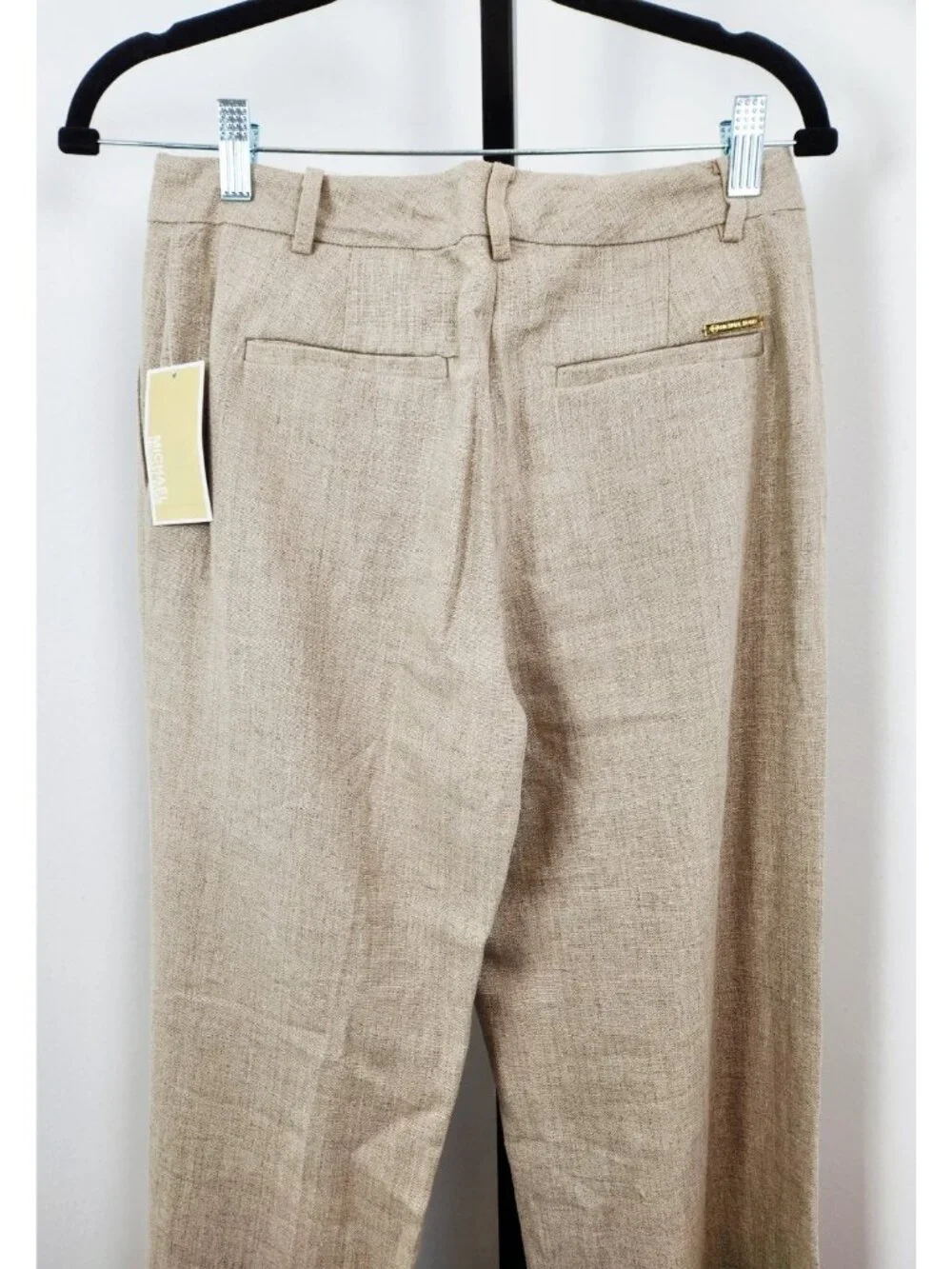Michael Kors Two Piece Women's Lined Tuxedo Style Vest Linen Pant Set-Tan-SZ 4/S